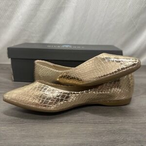 Gold Metallic Snake Flats Embossed Pointed Toe Flats Shoes Size 6 Faux Leather